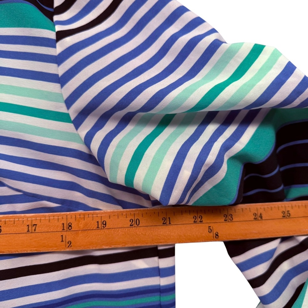 Talbots Womens Blue Green Striped Split Neck 3/4 Sleeve Button Tab Top Large - Picture 5 of 9